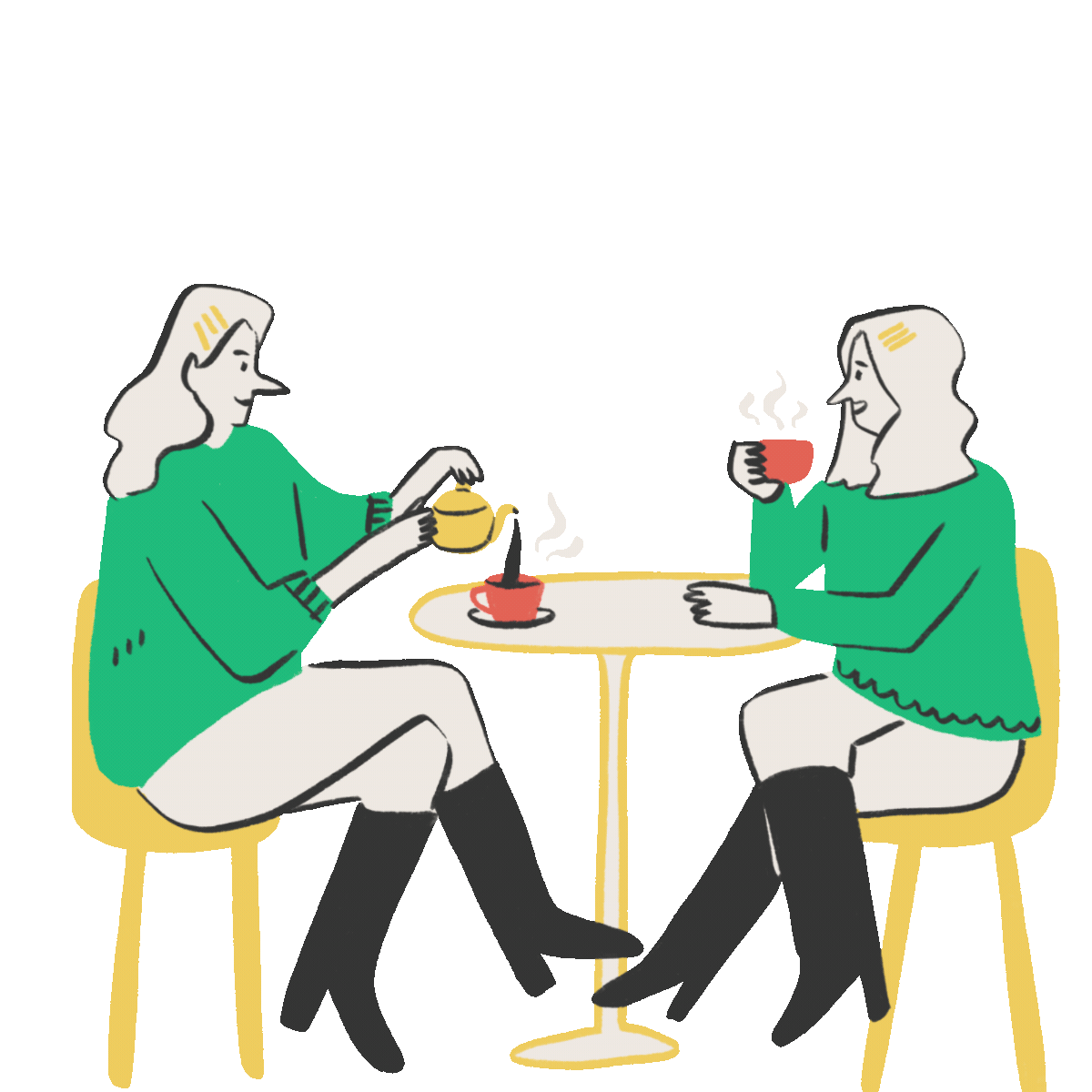Two colleagues having tea — human connection in accreditation work